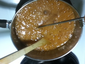 Once it starts boiling, the honey gets all foamy and prone to splattering. This is when you need to be SUPER careful.